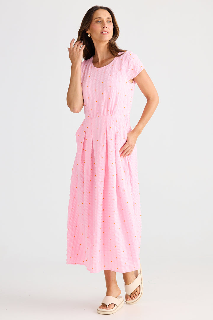 Brave+True BT25435-1 Chessie Pink Dobby Neon Midi Dress
