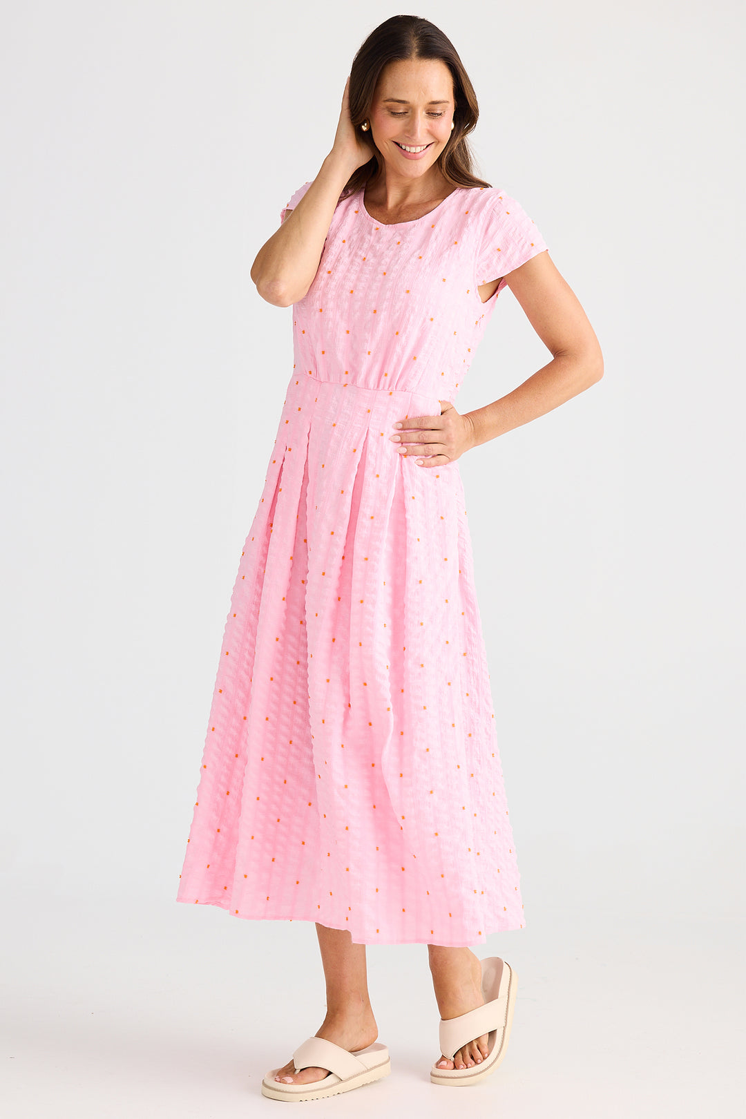 Brave+True BT25435-1 Chessie Pink Dobby Neon Midi Dress