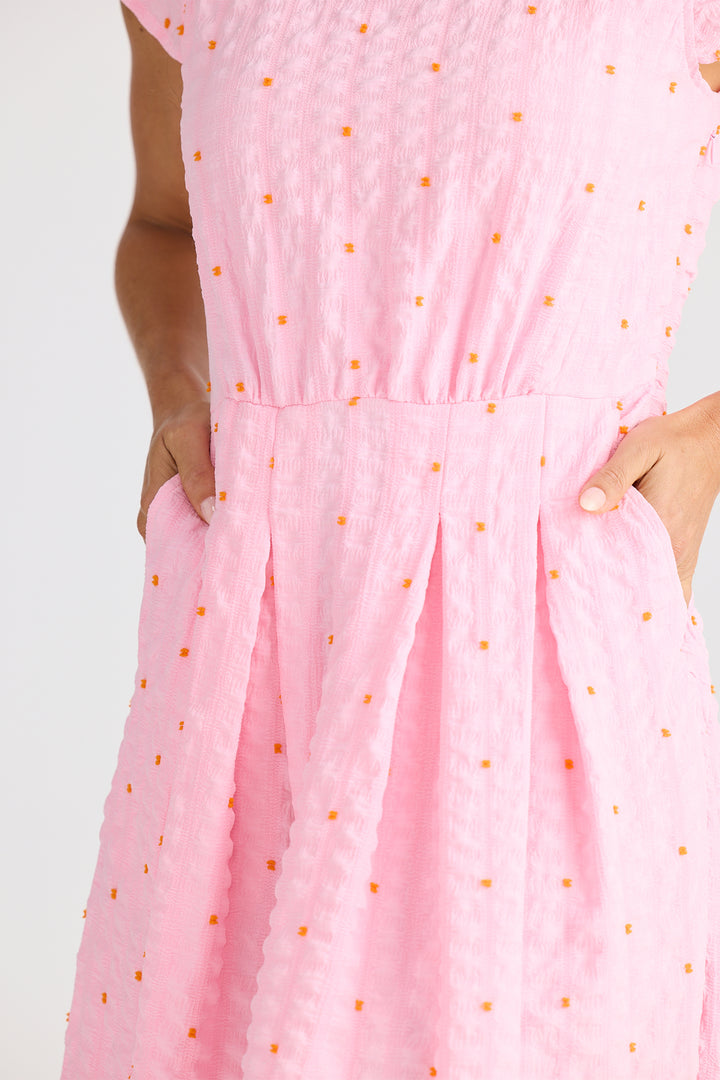 Brave+True BT25435-1 Chessie Pink Dobby Neon Midi Dress