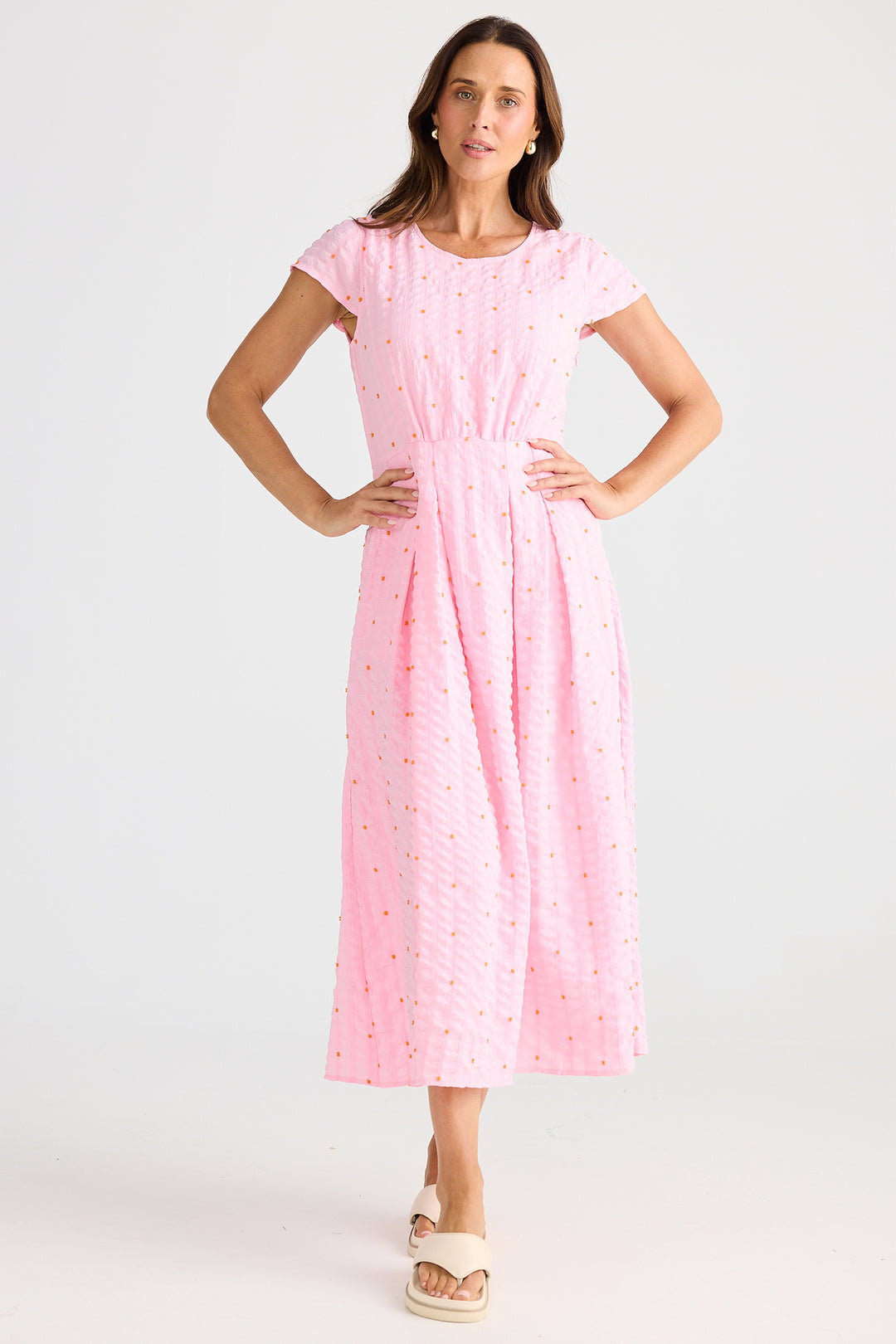 Brave+True BT25435-1 Chessie Pink Dobby Neon Midi Dress