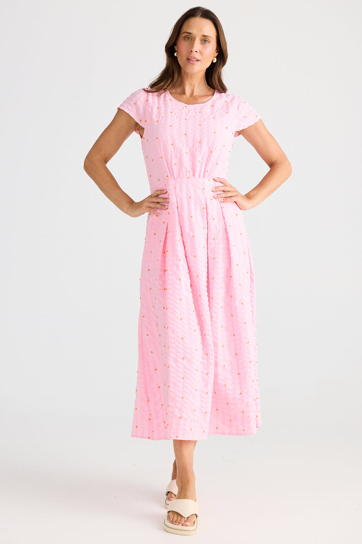 Brave+True BT25435-1 Chessie Pink Dobby Neon Midi Dress