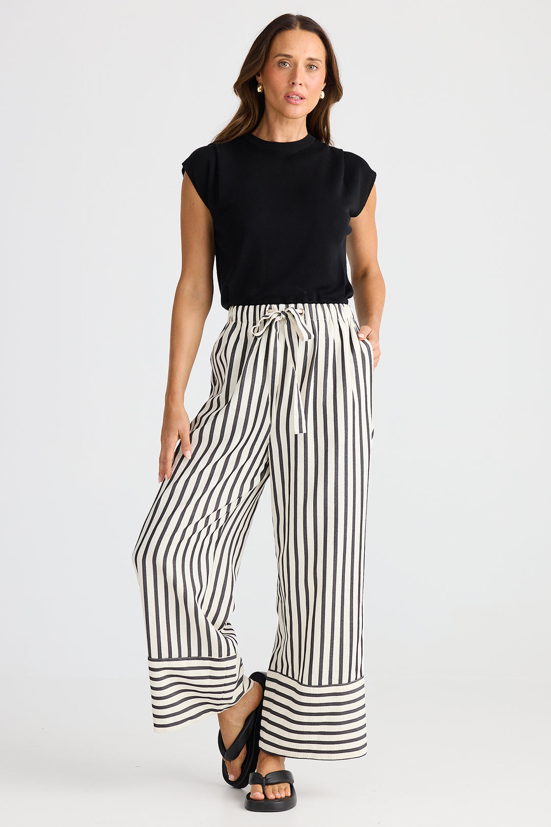 Brave+True BT25437-1 Portia Black Stripe Wide Leg Trousers