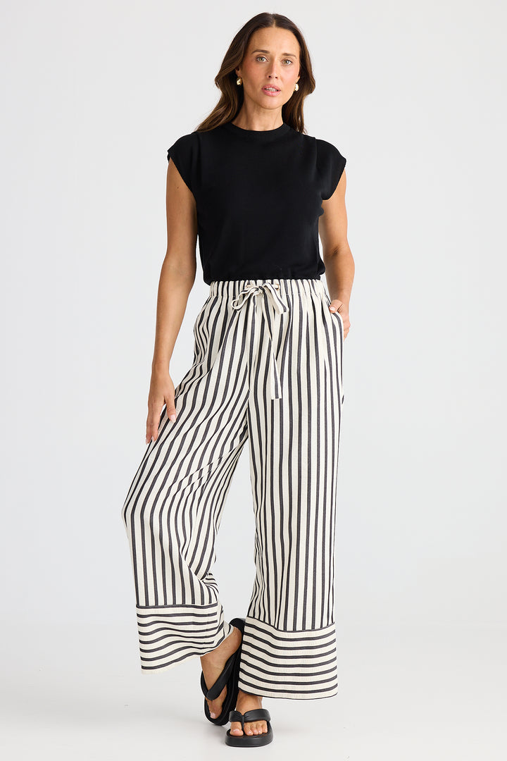 Brave+True BT25437-1 Portia Black Stripe Wide Leg Trousers