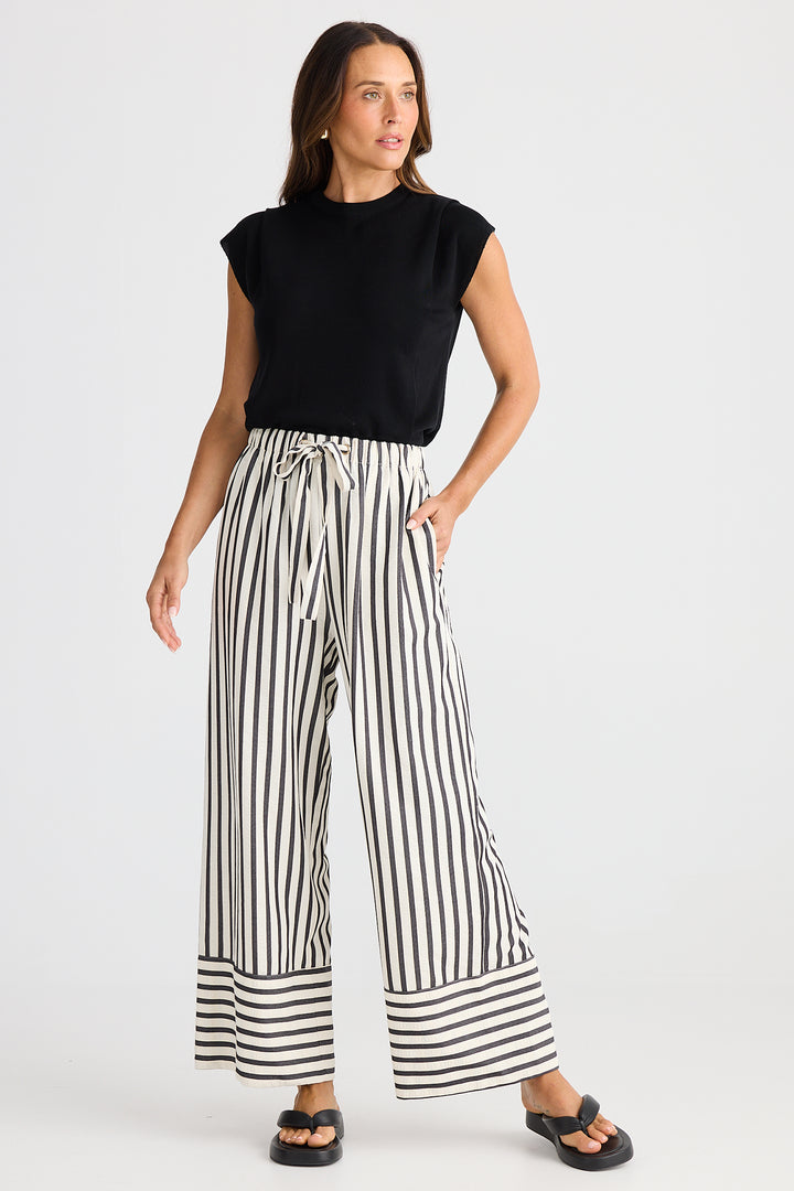 Brave+True BT25437-1 Portia Black Stripe Wide Leg Trousers