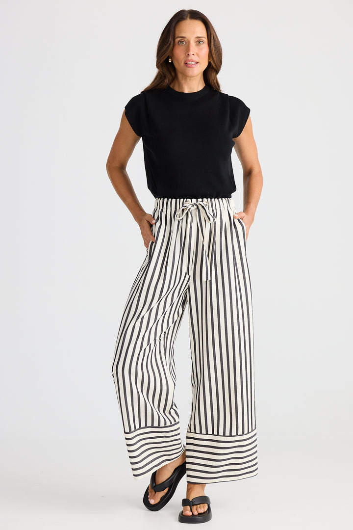 Brave+True BT25437-1 Portia Black Stripe Wide Leg Trousers