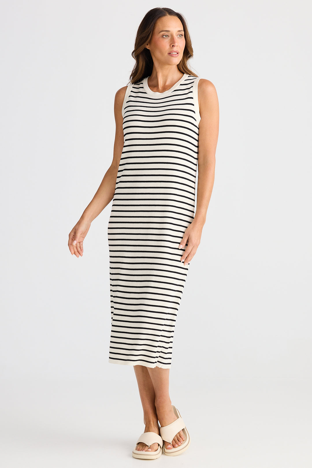 Brave+True BT25463-1 Squad Ecru Cream Black Stripe Dress