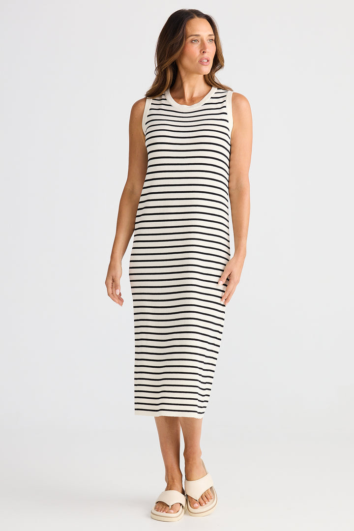 Brave+True BT25463-1 Squad Ecru Cream Black Stripe Dress
