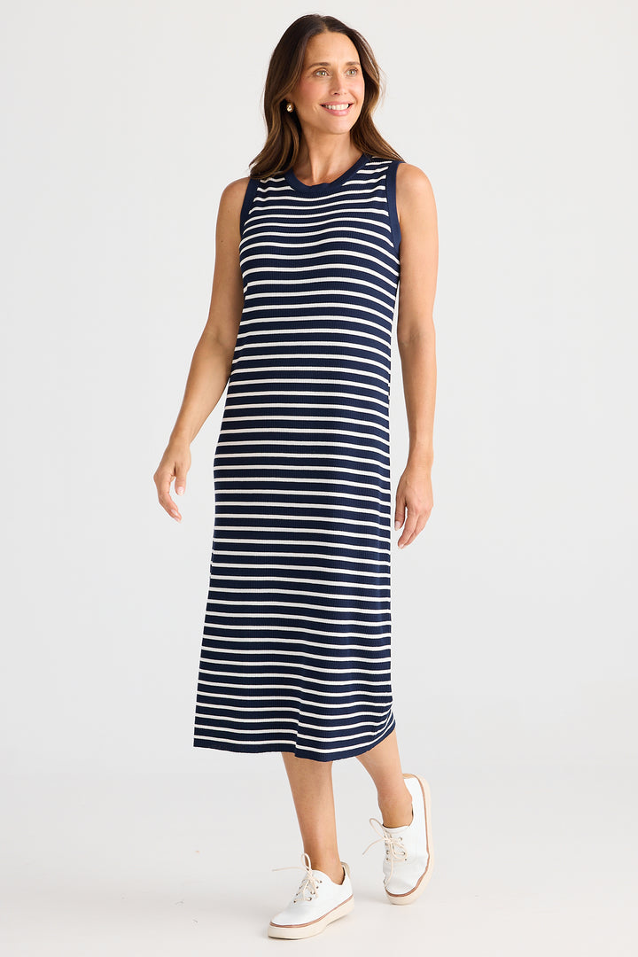 Brave+True BT25463-1 Squad Navy White Stripe Dress