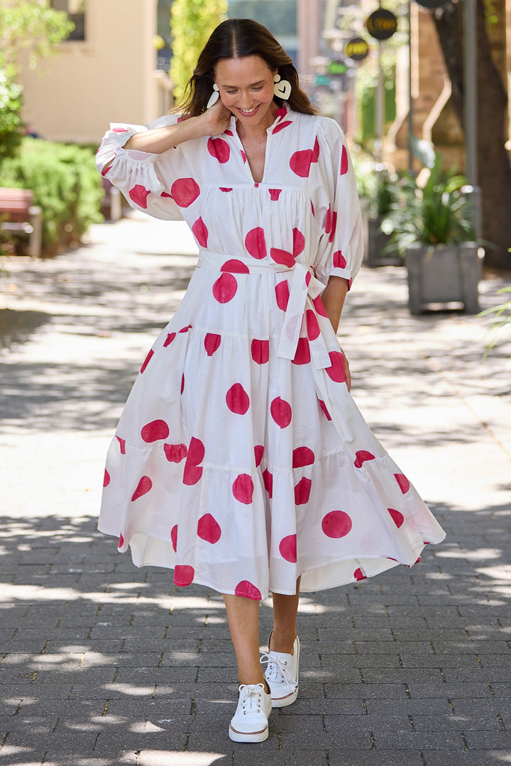 Brave+True BT25473-1 Dottie Red Spot Midi Dress