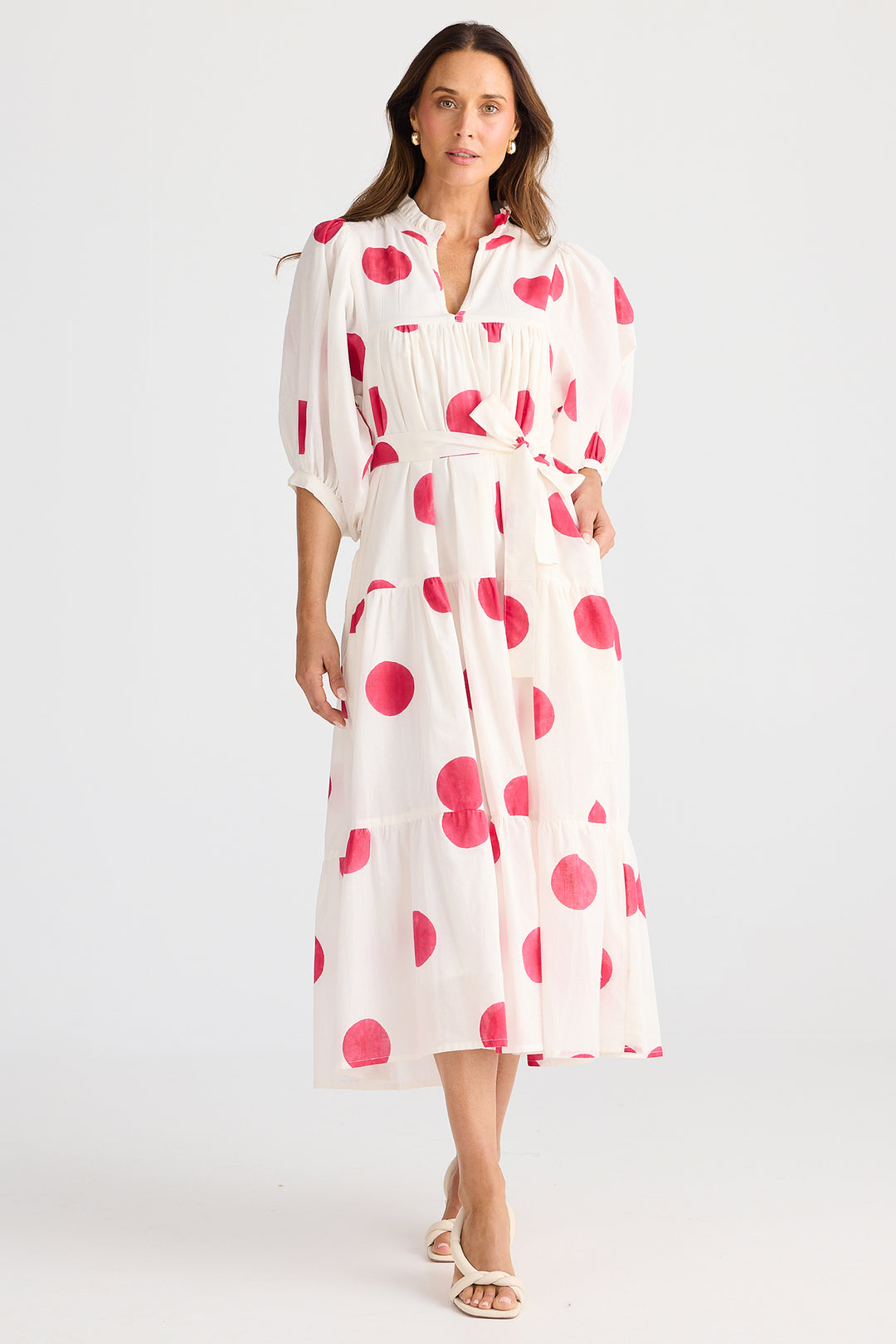 Brave+True BT25473-1 Dottie Red Spot Midi Dress