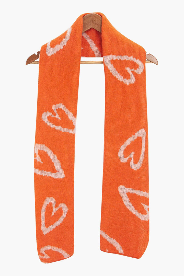 Burnt Orange & Cream Sketched Hearts Knit Scarf