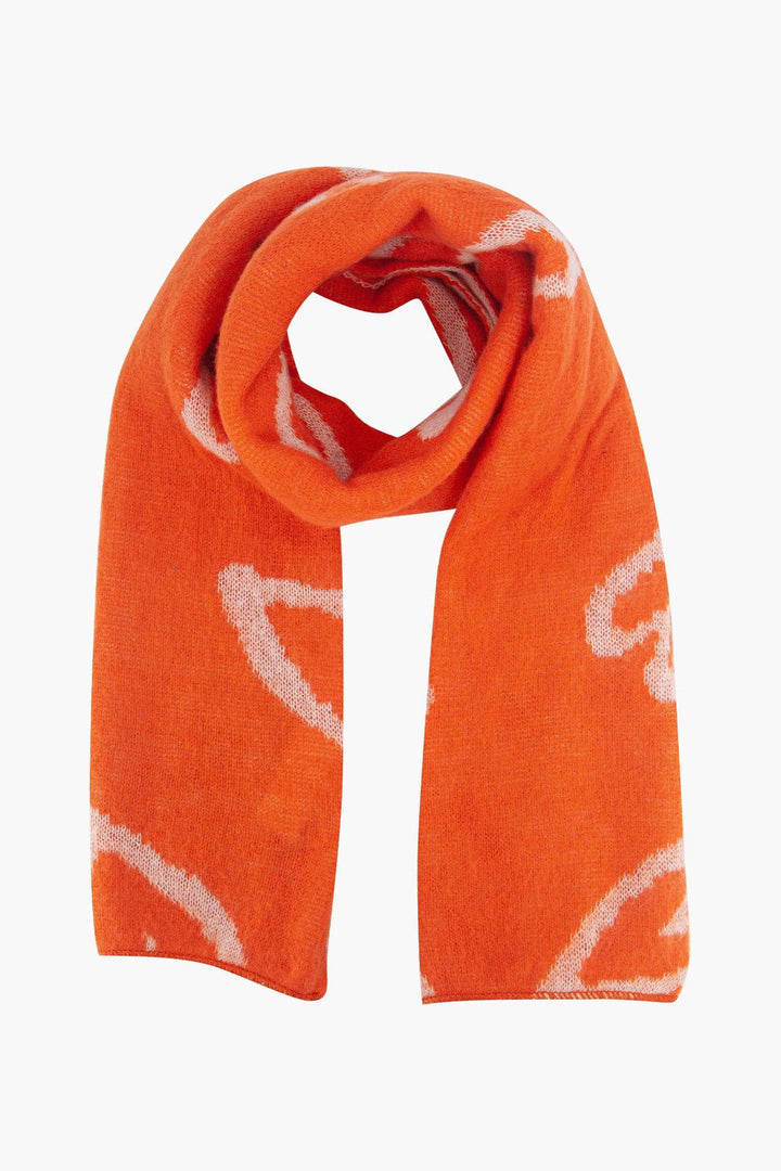 Burnt Orange & Cream Sketched Hearts Knit Scarf