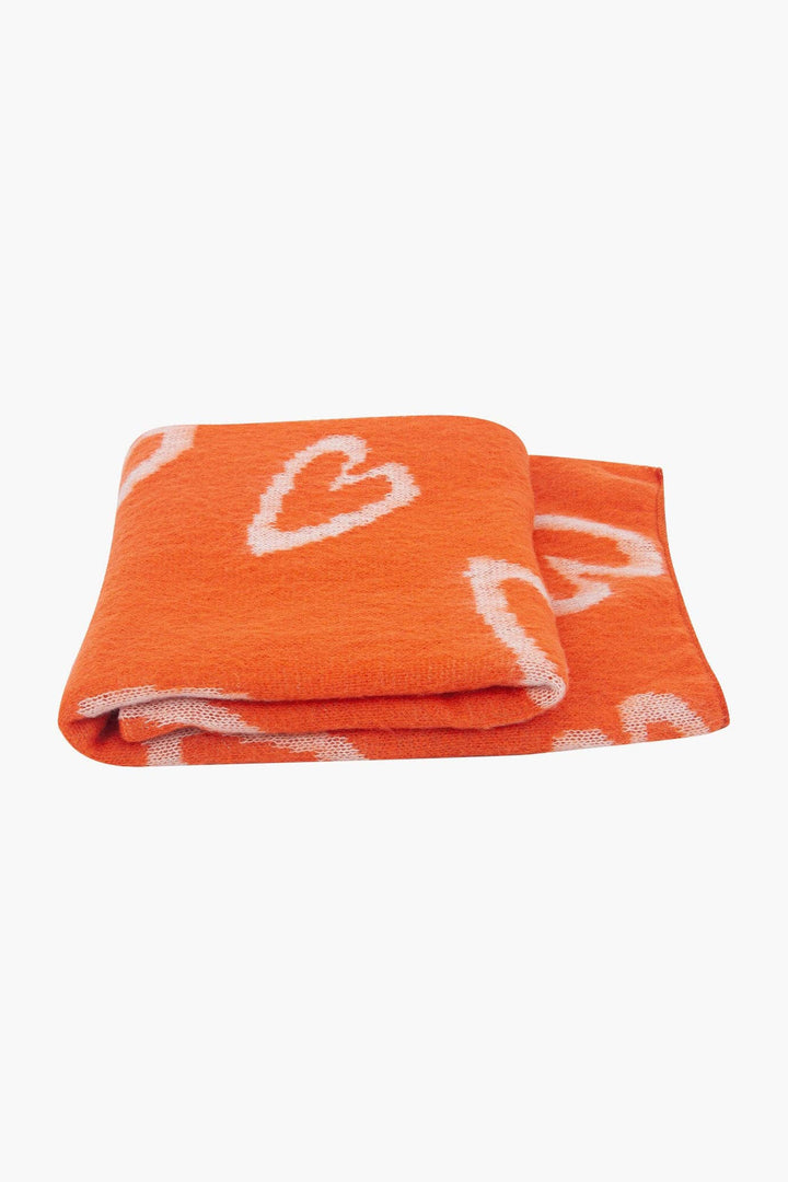 Burnt Orange & Cream Sketched Hearts Knit Scarf