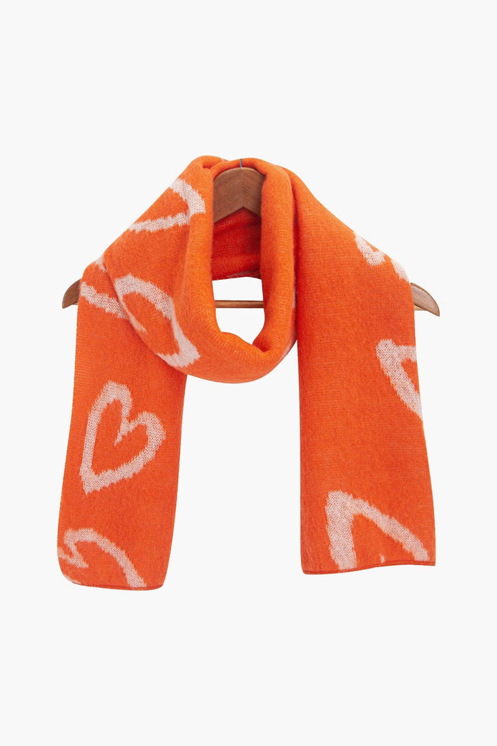 Burnt Orange & Cream Sketched Hearts Knit Scarf