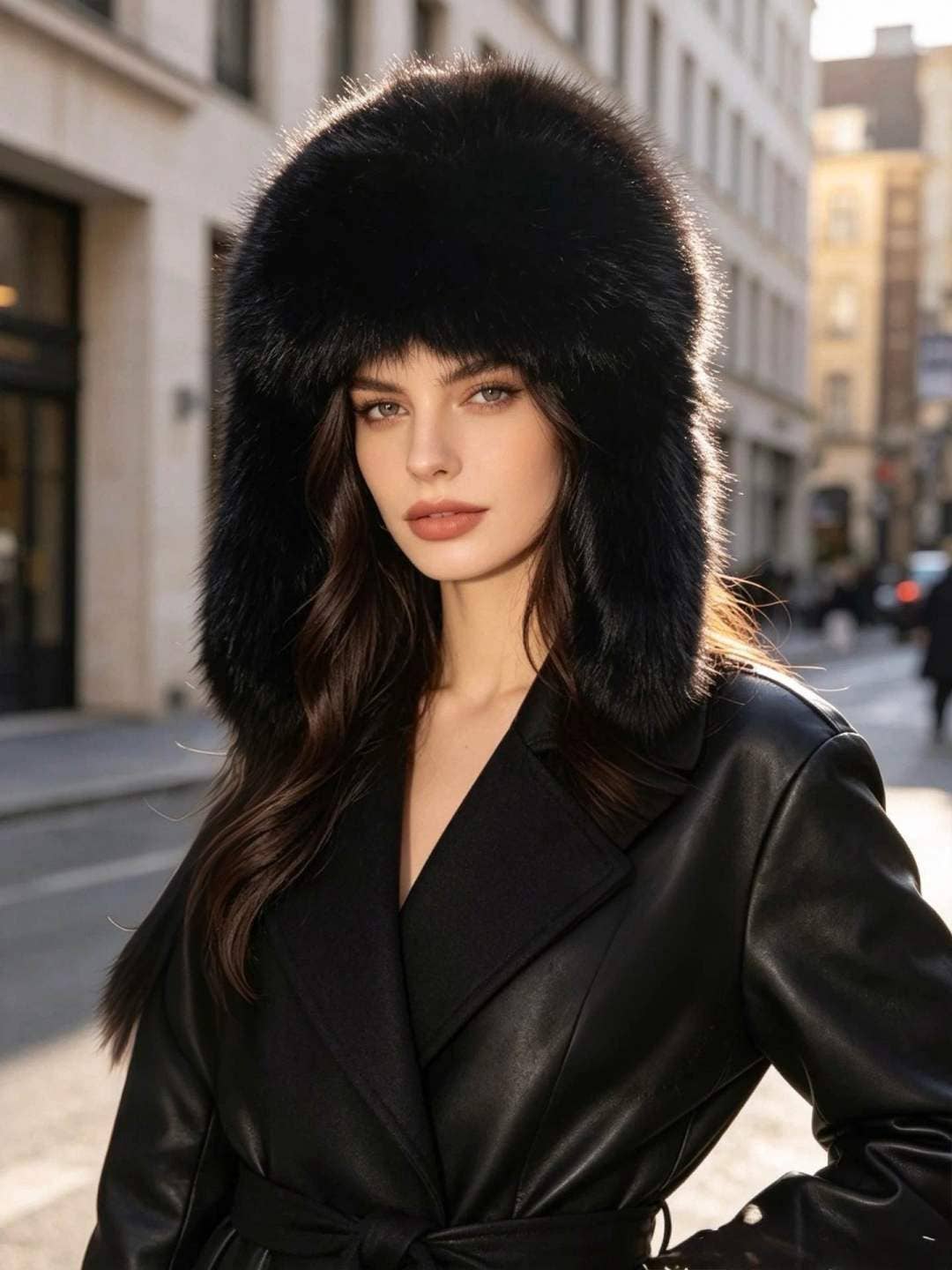 Black Faux Fur Trapper Hat