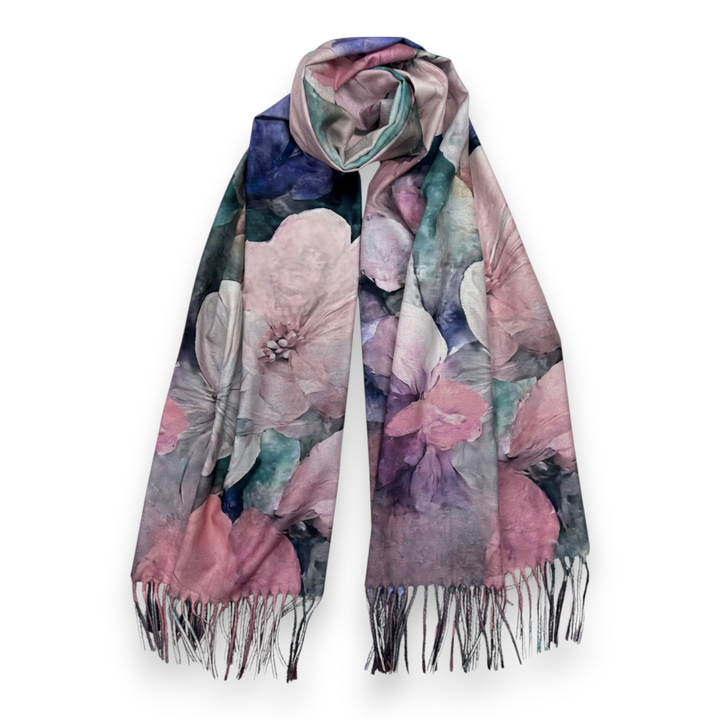 Pink Big Flower Wool Blend Digital Print Scarf