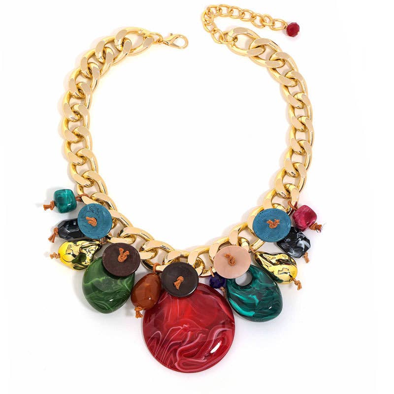 Chunky Chain Necklace with Colourful Button Charms
