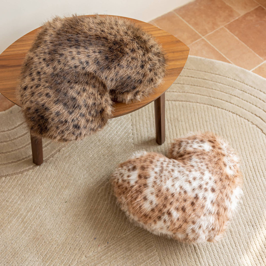 Brown Cheetah Print Fluffy Faux Fur Heart Cushion