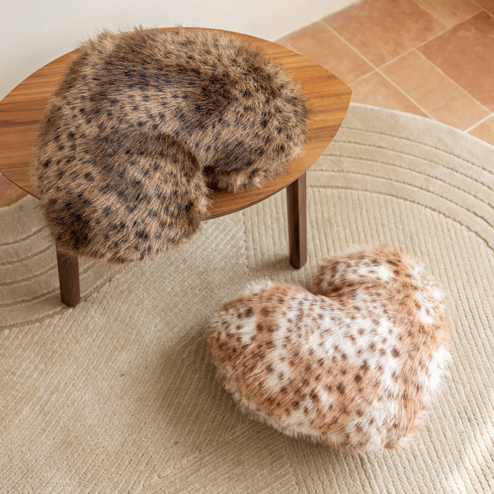 Brown Cheetah Print Fluffy Faux Fur Heart Cushion