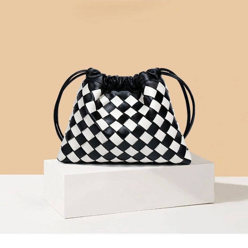 Monochrome Drawstring Pouch Shoulder Bag