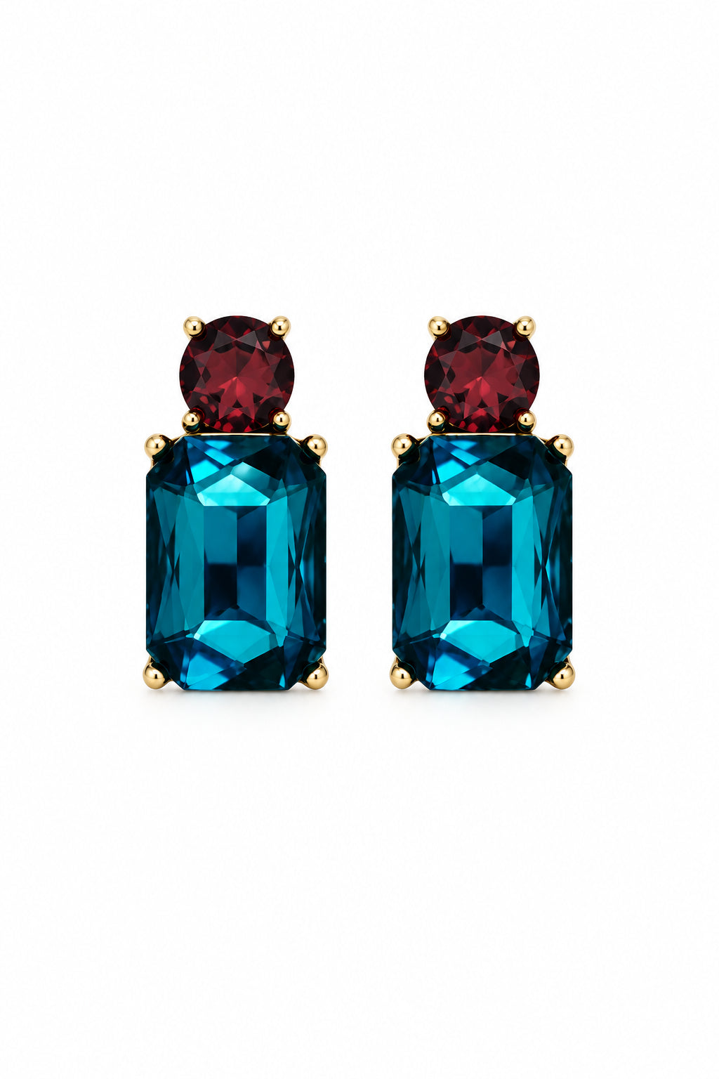 Twin Gem Earring in Petrol &amp; Burgundy