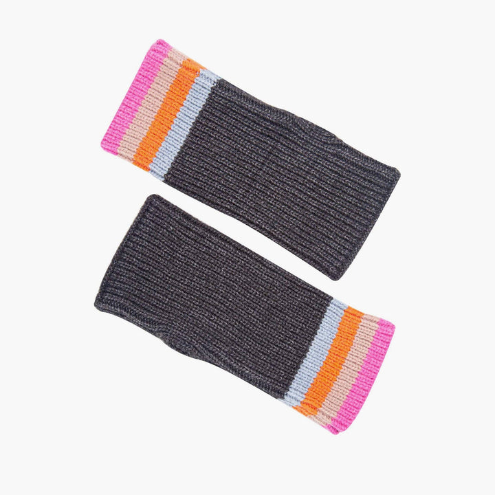 Dark Grey Wrist Warmers Rainbow Stripe