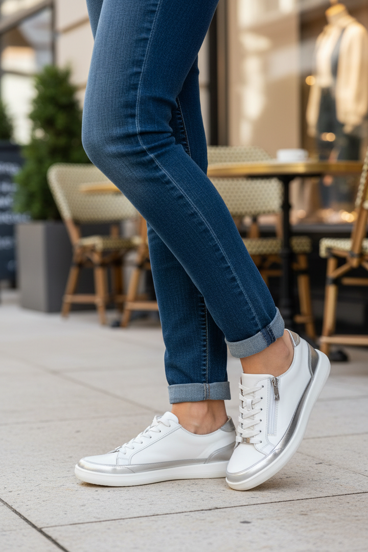 Caprice 9-23759-46-183 White Silver Leather Trainers