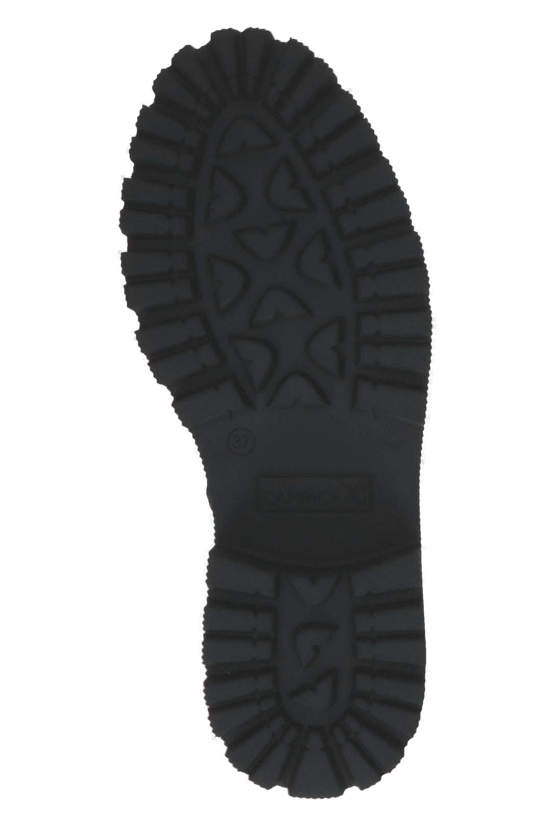 Close-up of a black boot sole on a white background