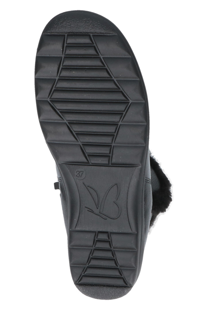 Black boot sole with brand logo on a white background