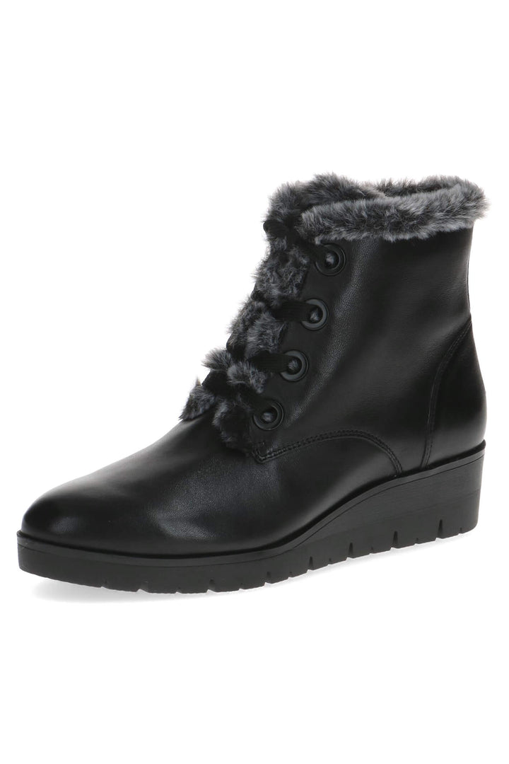 Caprice Antonette 25322 Black Soft Nappa Leather Faux Fur Trim Boots - Experience Boutique