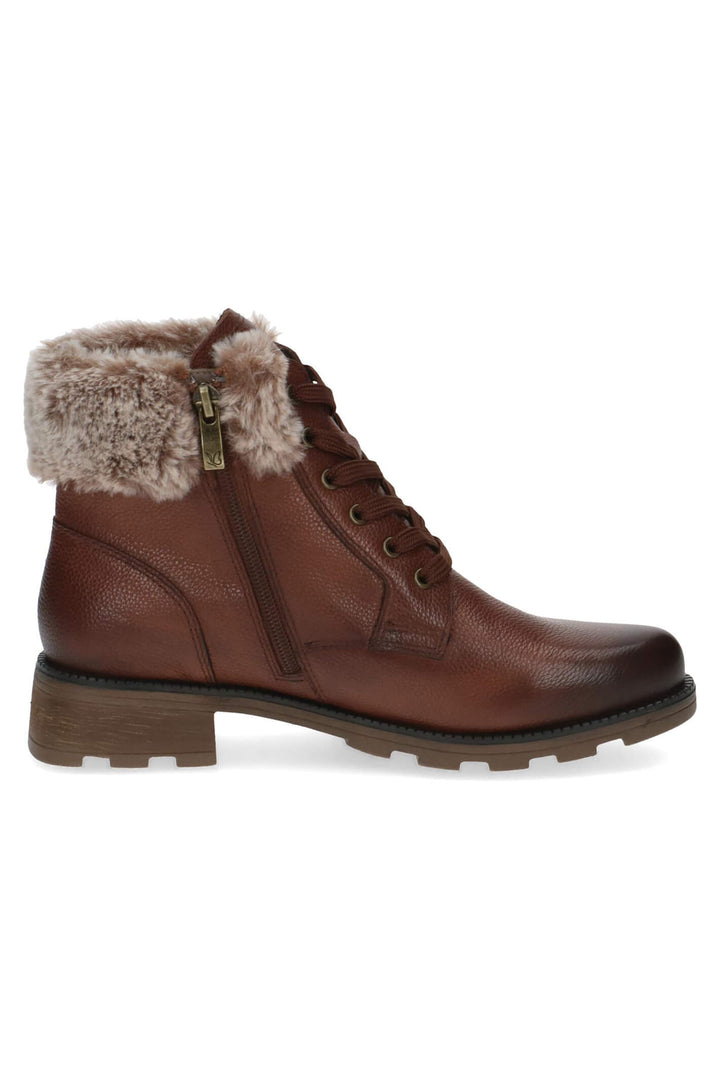 Caprice Kelli 26224 Cognac Brown Faux Fur Cuff Leather Boots - Experience Boutique