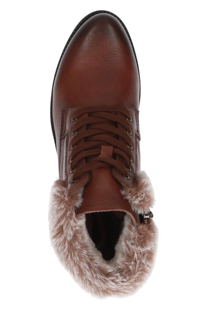 Caprice Kelli 26224 Cognac Brown Faux Fur Cuff Leather Boots - Experience Boutique