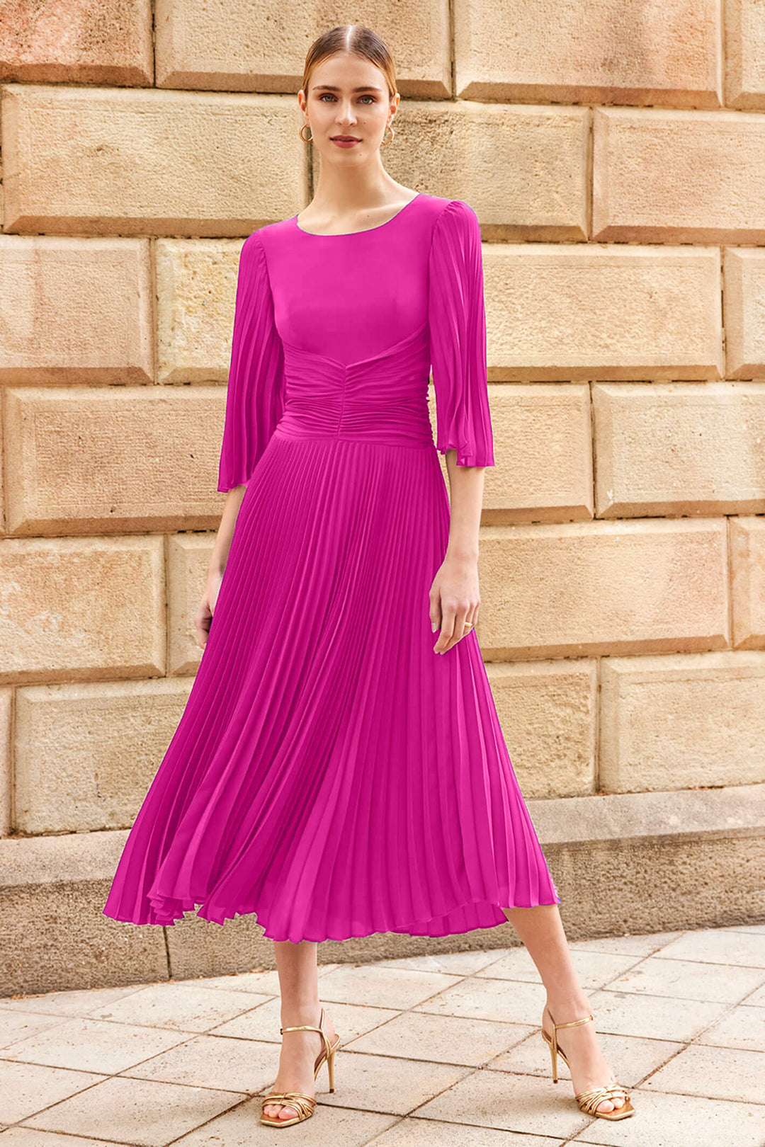 Carla Ruiz 99550 Fuchsia Pink Pleated Dress