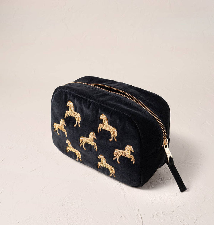 Elizabeth Scarlett Charcoal Wild Horses Makeup Bag