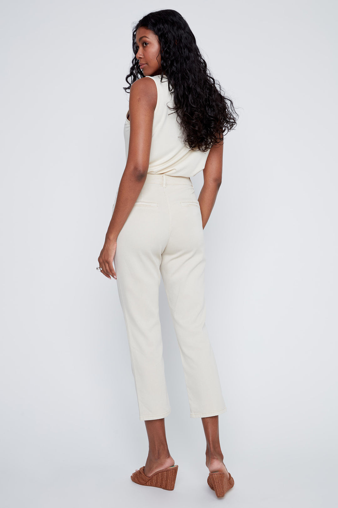 Coco Y Club 2612014 Shell White Drawstring Waist Cropped Trousers