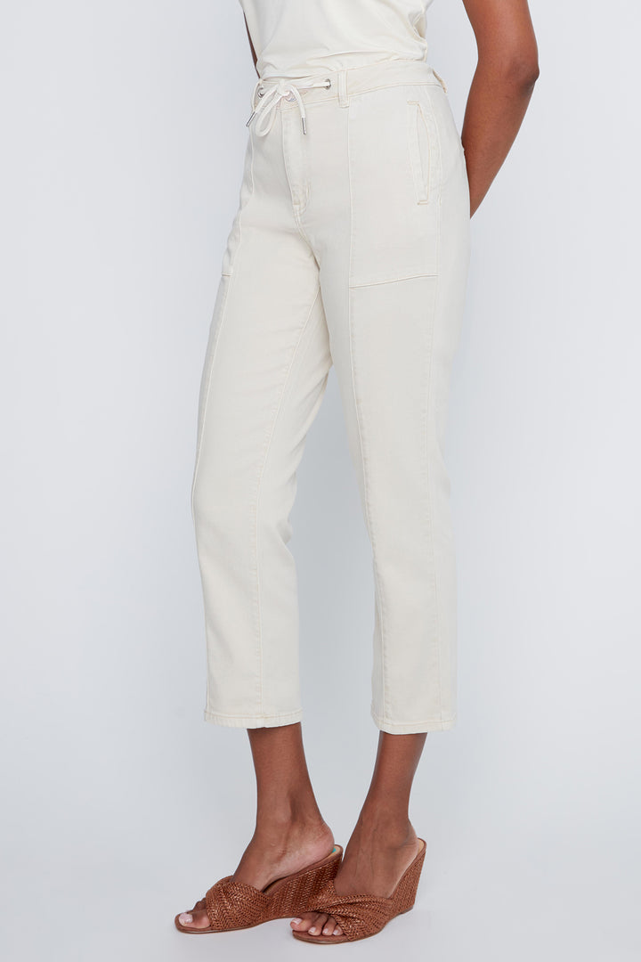 Coco Y Club 2612014 Shell White Drawstring Waist Cropped Trousers