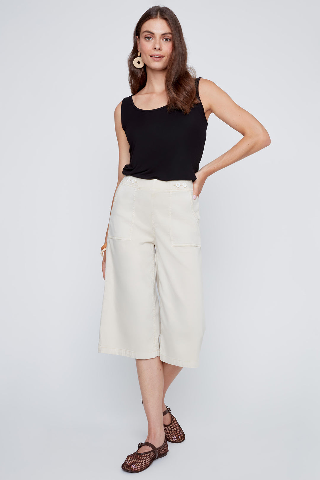 Coco Y Club 2612015 Shell Wide Leg Capri Trousers