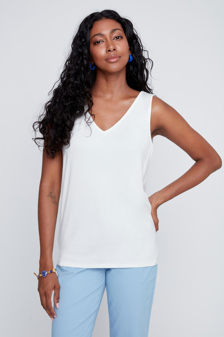 Coco Y Club 2613069 White V-Neck Vest Top