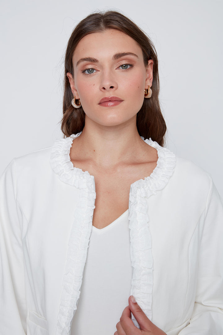 Coco Y Club 2614001 Off White Ruffle Edge Zip Front Jacket