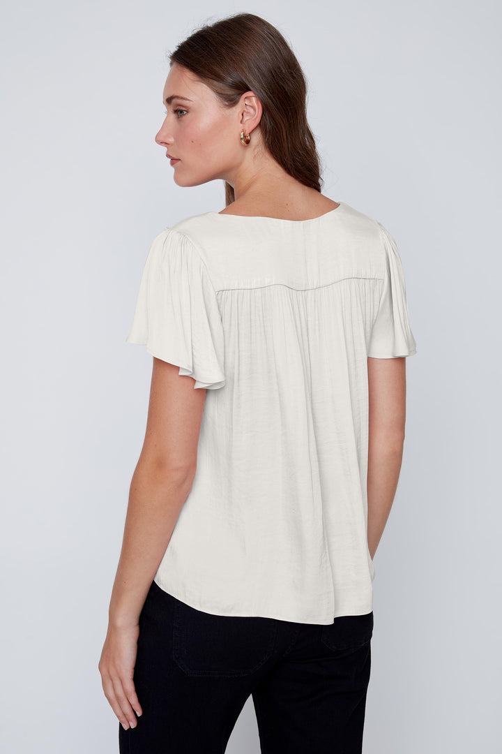 Coco Y Club 2615038 Ecru Gathered Shoulder Top