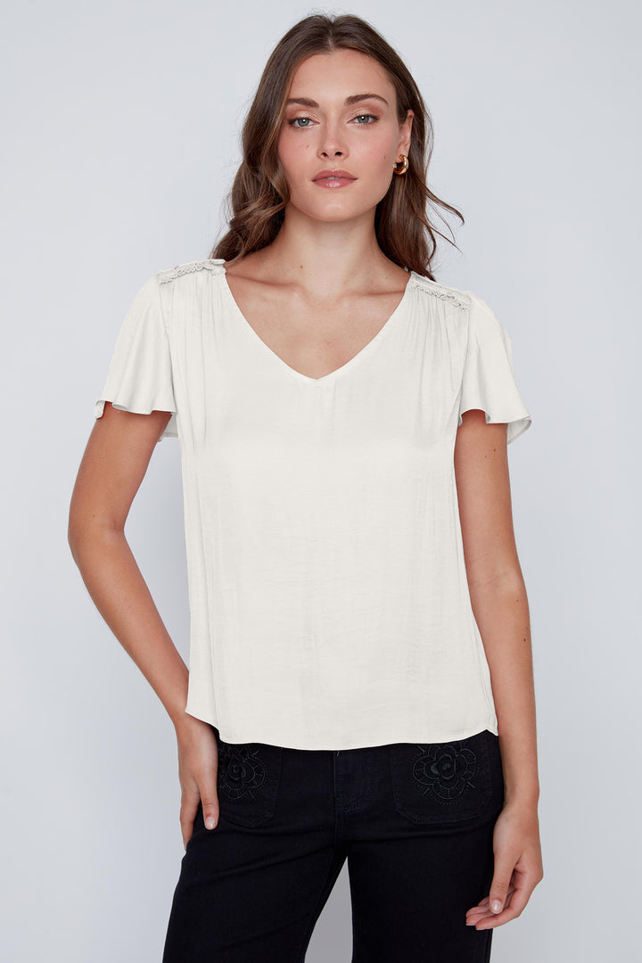 Coco Y Club 2615038 Ecru Gathered Shoulder Top