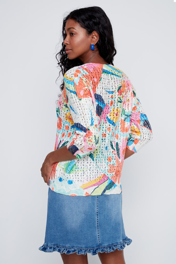 Coco Y Club 2619018 Floral Print Crochet Knit Jumper