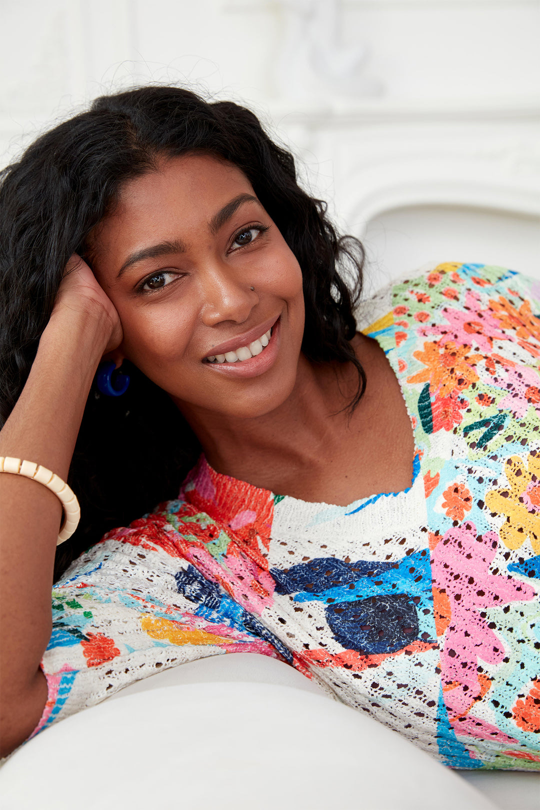 Coco Y Club 2619018 Floral Print Crochet Knit Jumper