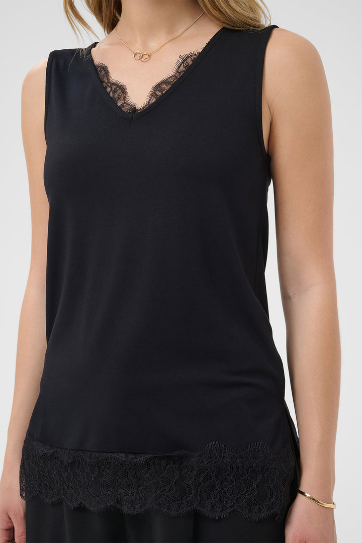 Cream Clothing CRAlvaia pitch black jersey lace top, alternate model view