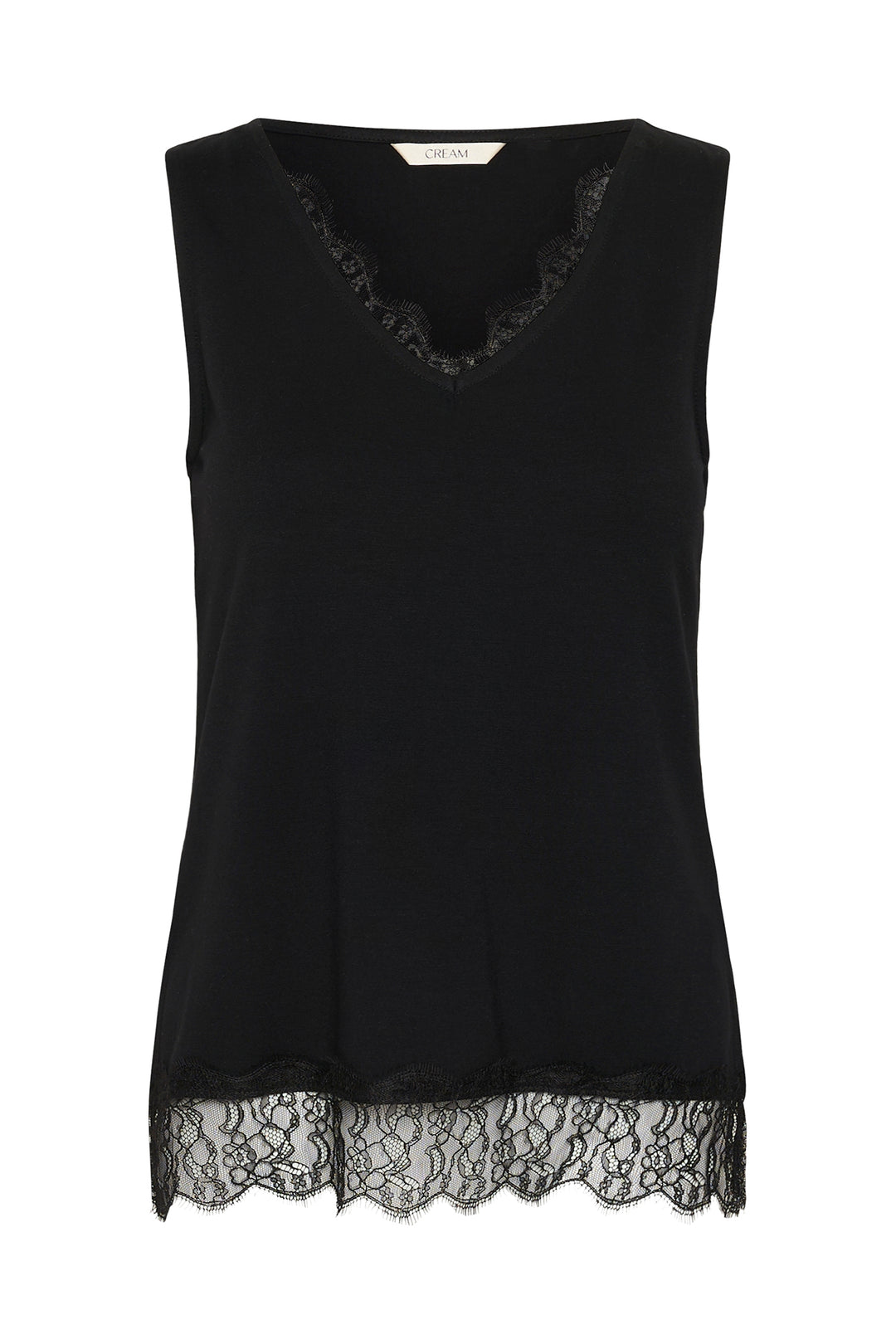 Cream Clothing CRAlvaia pitch black jersey lace top, front model view