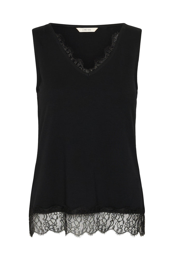 Cream Clothing CRAlvaia pitch black jersey lace top, front model view