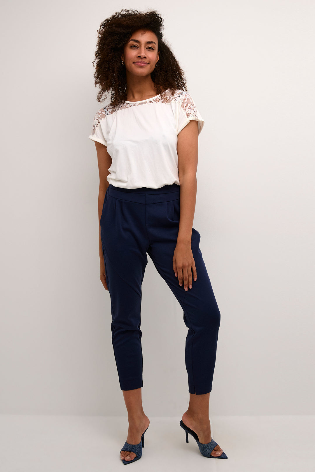 Cream Clothing CRAnett Navy Jersey Cropped Trousers 10604411 193923 - Experience Boutique