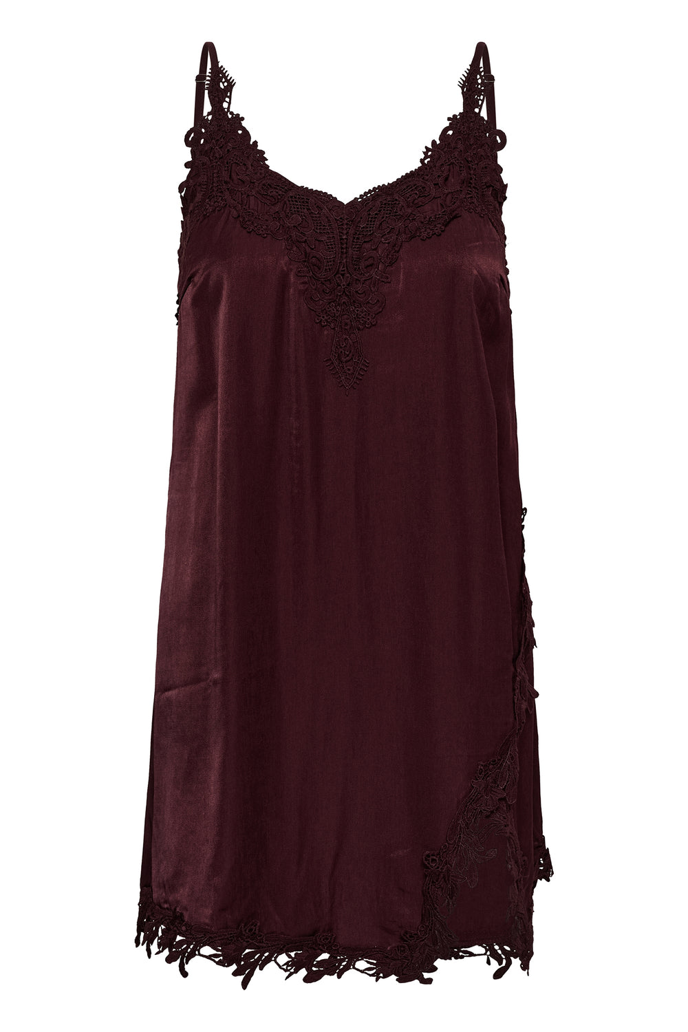 Cream Clothing CRAnna Fudge Red Lace Longline Vest Top 10615615 191619, front view flat