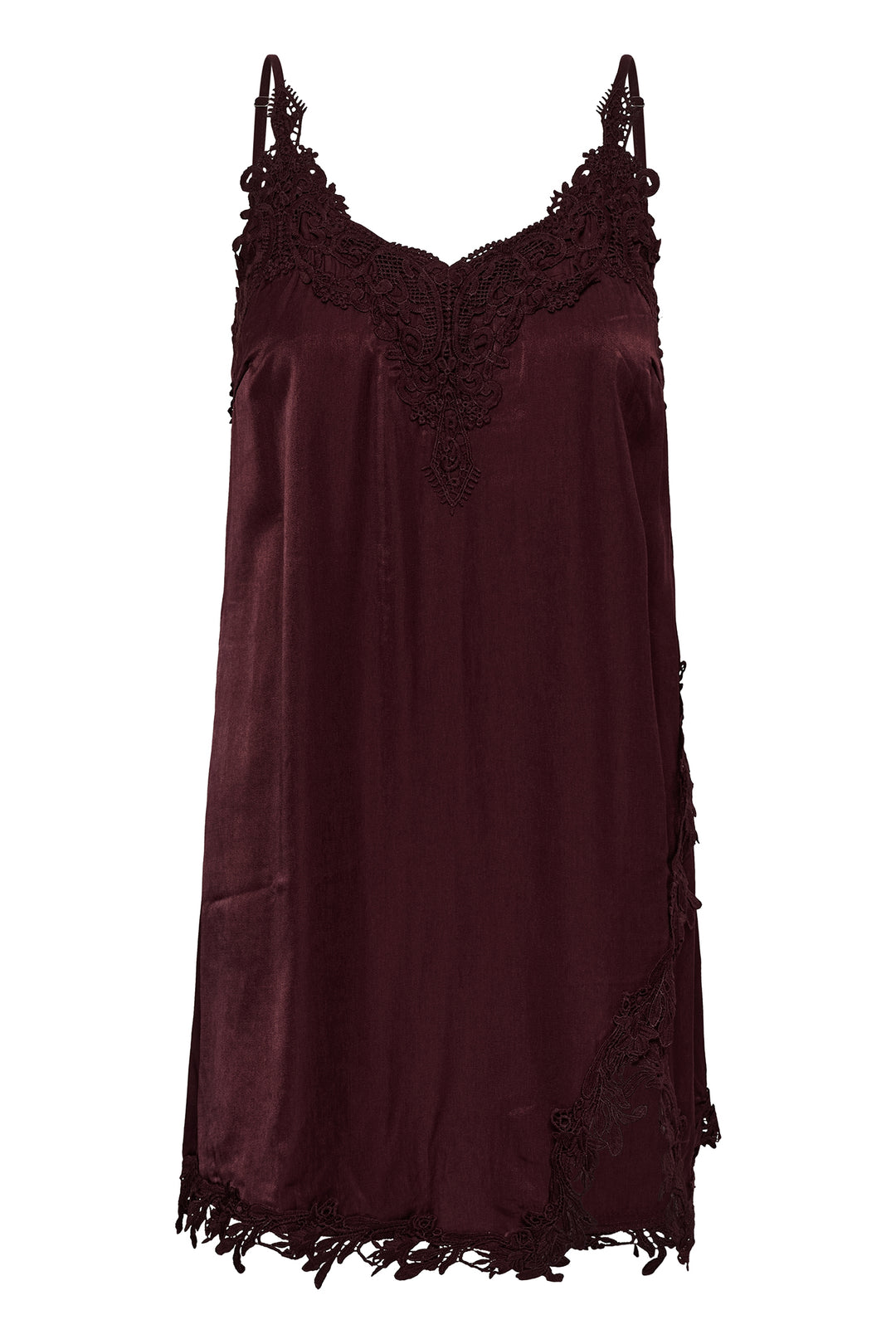 Cream Clothing CRAnna Fudge Red Lace Longline Vest Top 10615615 191619, front view flat