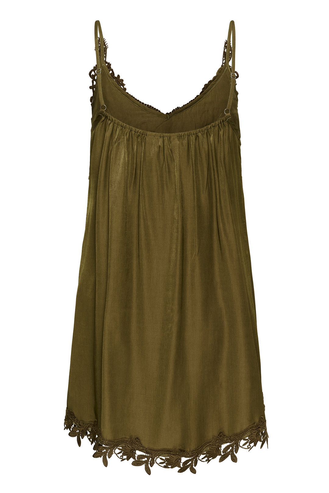 Cream Clothing CRAnna Military Olive Green Lace Longline Vest Top 10615615 190622, back view flat